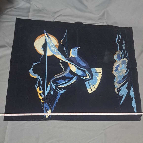 Velvet Print Bird Over Water In Moonlight 16 x 20 Made In USA Blue White Black - Picture 6 of 7